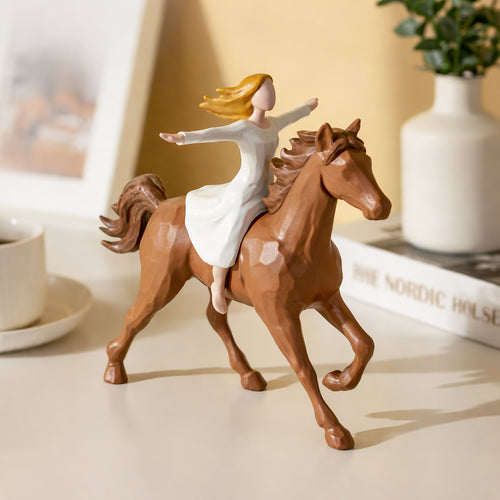 Handmade Resin Girl Riding Horse Figurine