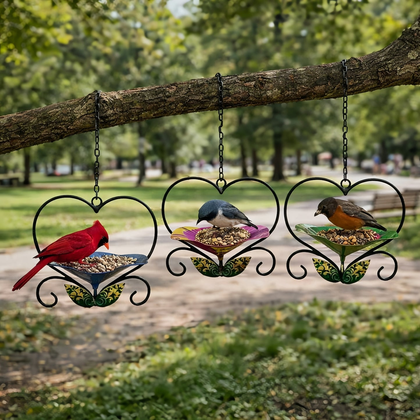 🔥Limited Edition, Only 100 Sets Left! - Heart-Shaped Wrought Iron Flower Bird Feeder