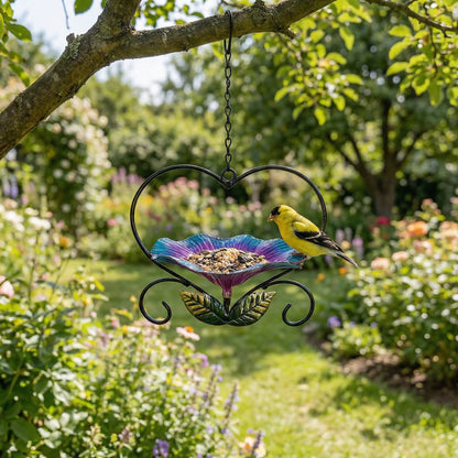 🔥Limited Edition, Only 100 Sets Left! - Heart-Shaped Wrought Iron Flower Bird Feeder