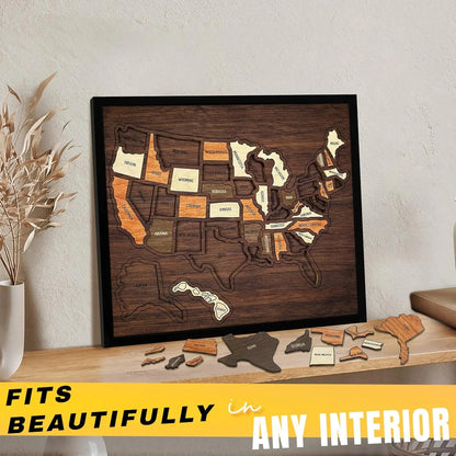 🔥🔥New Year 70% Off--🇺🇸 Wooden USA Travel Map Puzzle🧩