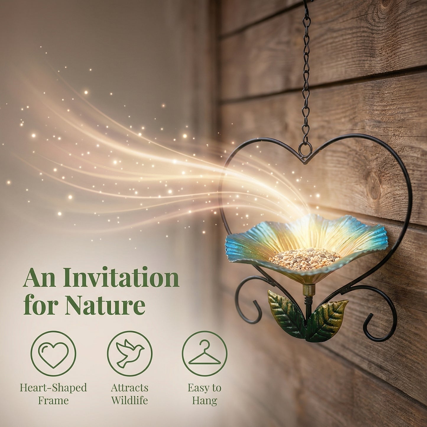 🔥Limited Edition, Only 100 Sets Left! - Heart-Shaped Wrought Iron Flower Bird Feeder
