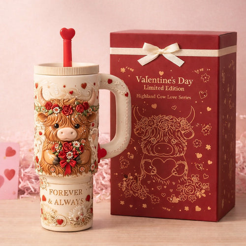 🔥🔥New Year 70% Off--Valentine’s Highland Cow Embossed Tumbler