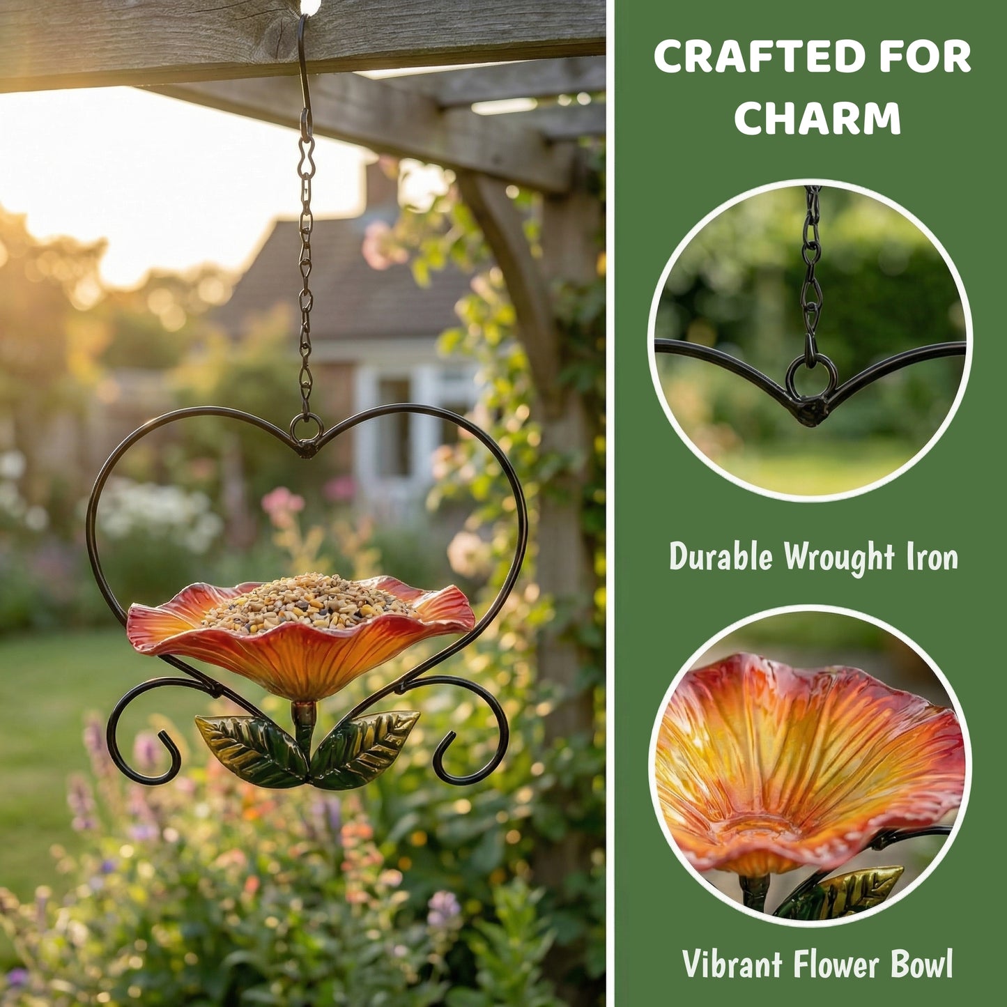 🔥Limited Edition, Only 100 Sets Left! - Heart-Shaped Wrought Iron Flower Bird Feeder