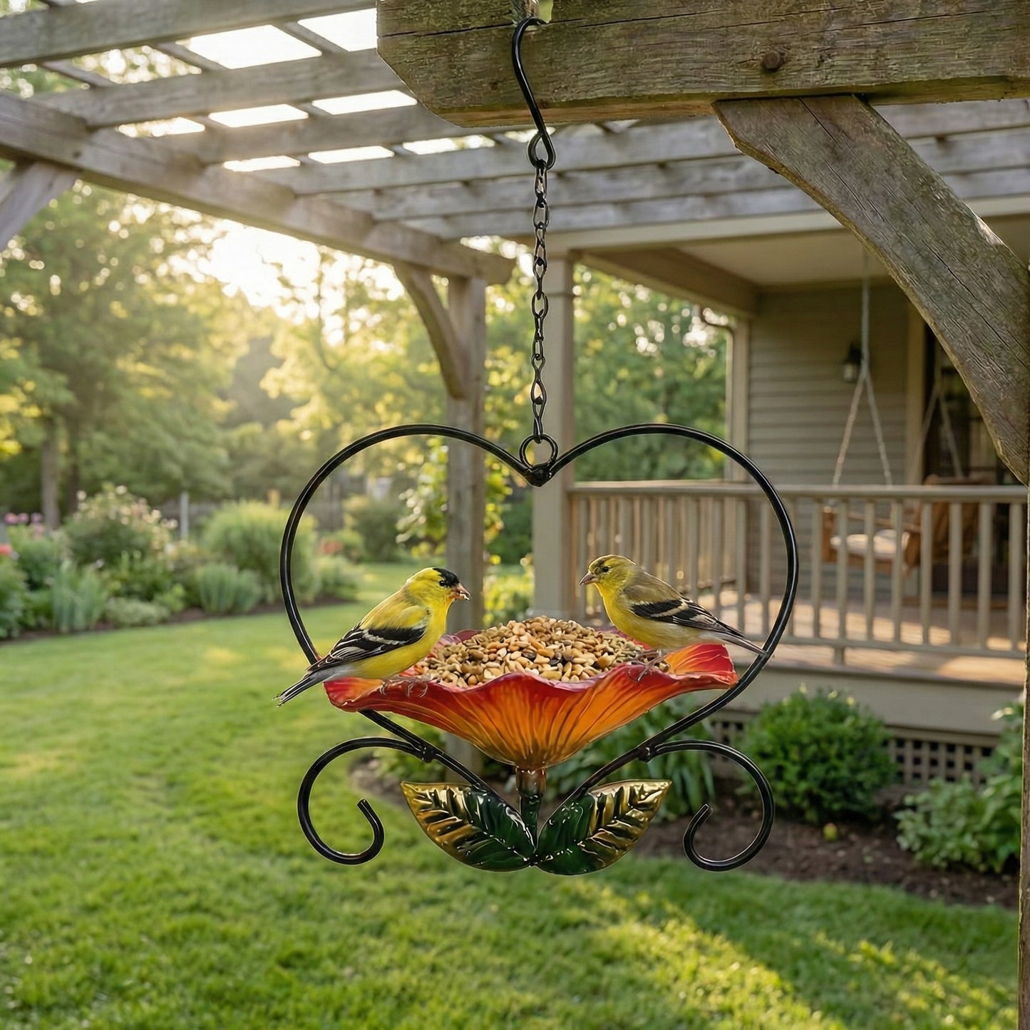 🔥Limited Edition, Only 100 Sets Left! - Heart-Shaped Wrought Iron Flower Bird Feeder